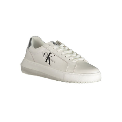 Calvin Klein White Polyester Sneaker with laces, contrast details, and logo, made from 50% recycled thermoplastic rubber.