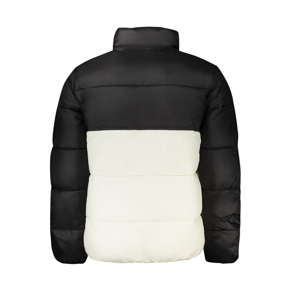 Calvin Klein White Polyester Men Jacket with black accents and CK logo, featuring sustainable Repreve recycled material.