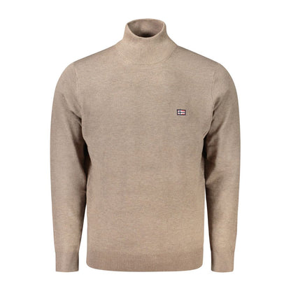 Norway 1963 Brown Polyamide Men Sweater with high neck and embroidered logo, perfect for stylish winter wear.