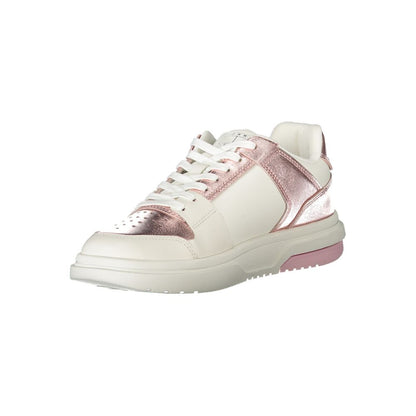 Tommy Hilfiger White Polyethylene Women Sneaker with pink details, showcasing elegant design and brand logo, perfect for stylish outfits.