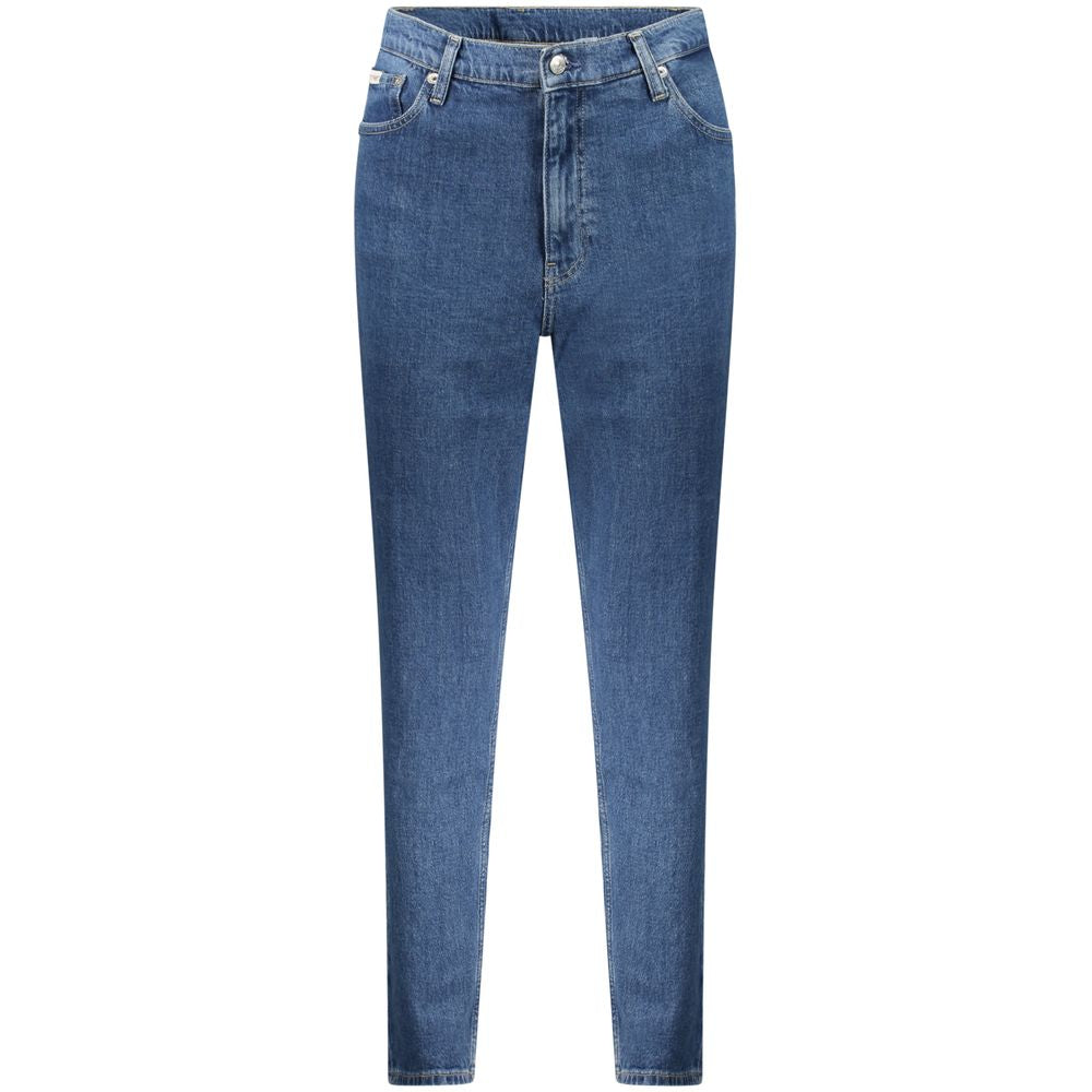 Calvin Klein Blue Cotton Women Jeans showcasing casual sophistication with sustainable chic and iconic logo on a classic five-pocket design.