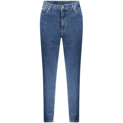 Calvin Klein Blue Cotton Women Jeans showcasing casual sophistication with sustainable chic and iconic logo on a classic five-pocket design.