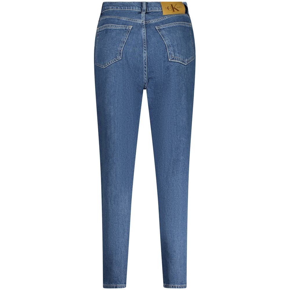 Back view of Calvin Klein Blue Cotton Women Jeans with five-pocket design and logo
