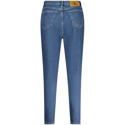Back view of Calvin Klein Blue Cotton Women Jeans with five-pocket design and logo