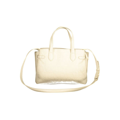 Mario Valentino Beige Polyethylene Women Handbag with dual handles and adjustable shoulder strap
