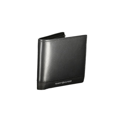 Tommy Hilfiger Black Leather Men Wallet with logo, showcasing style and functionality with compartments and card slots