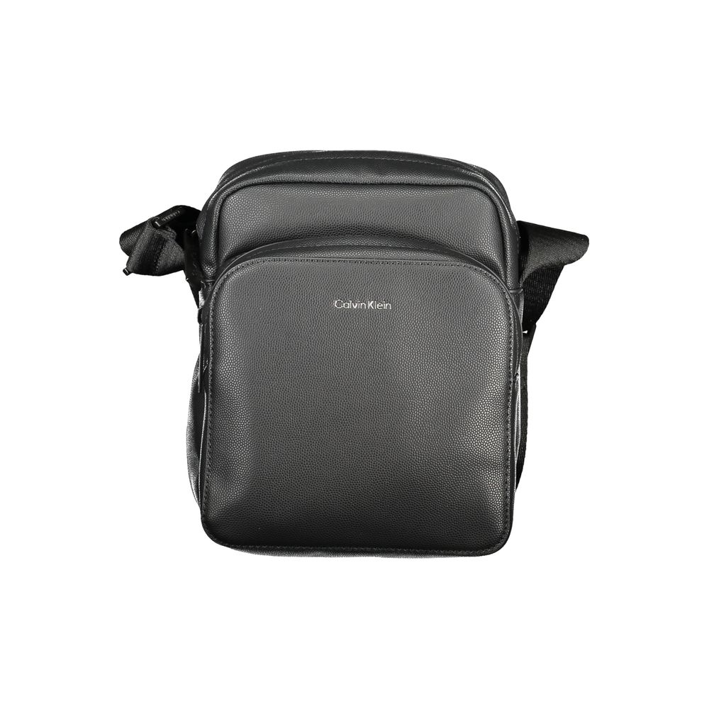 Calvin Klein Black Polyester Men Shoulder Bag with adjustable strap and logo, featuring exterior pocket and zip closure for style and function.