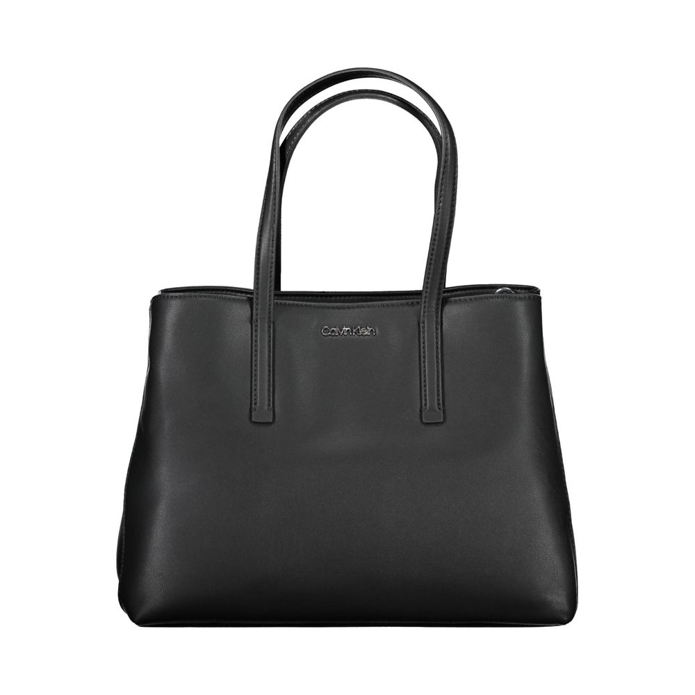 Calvin Klein Black Polyester Women Handbag with dual-handle and shoulder strap, 100% recycled material for eco-conscious style.