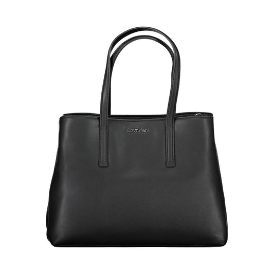 Calvin Klein Black Polyester Women Handbag with dual handles and sleek design.