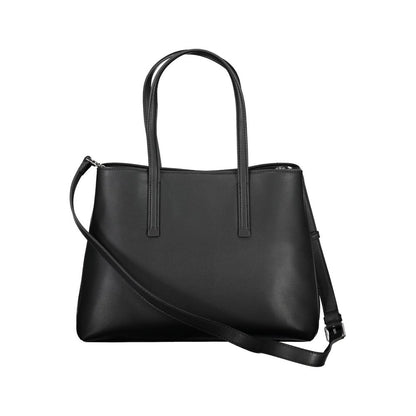 Calvin Klein Black Polyester Women Handbag with dual handles and shoulder strap, eco-friendly fashion accessory.
