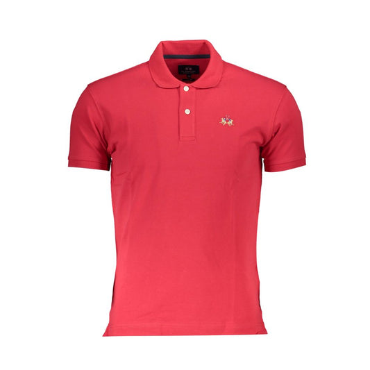 La Martina Red Cotton Men Polo Shirt with short sleeves and iconic embroidery