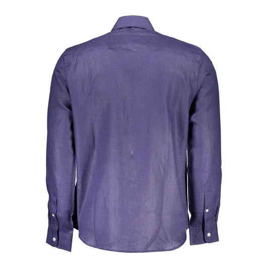 North Sails Blue Linen Men Shirt NO-36969-M