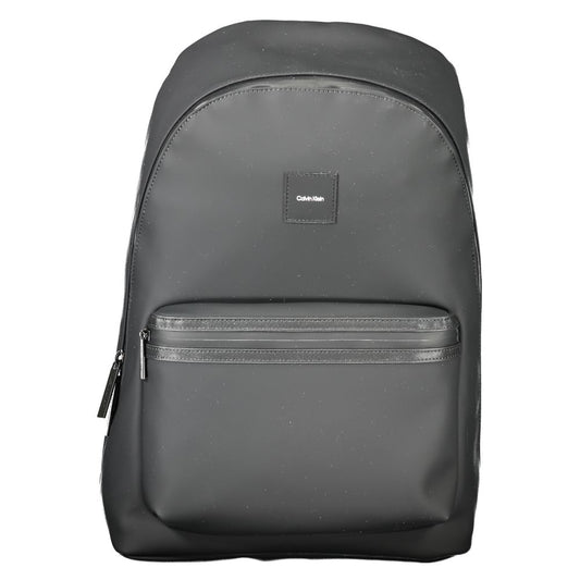 Calvin Klein Black Polyester Men Backpack with eco-friendly design, spacious compartments, and adjustable straps for modern trendsetters.