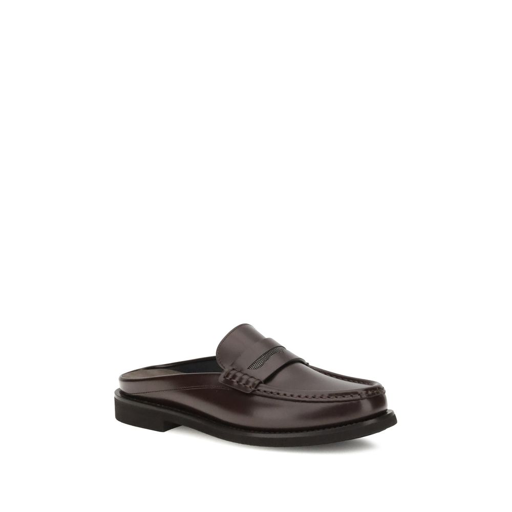 Brunello Cucinelli Brown Calf Leather Bos Taurus Slip-On Loafers