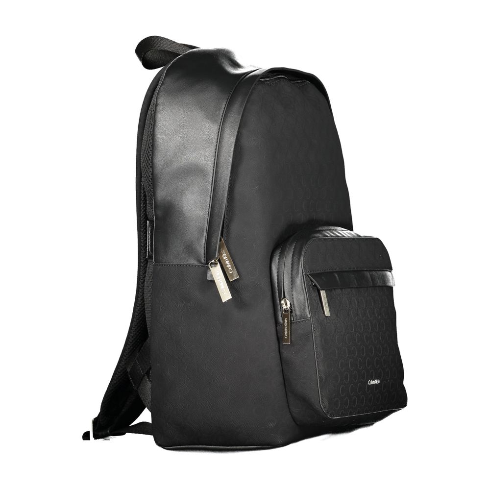 Calvin Klein Black Polyester Men Backpack with sleek design and multiple compartments for modern urban style.