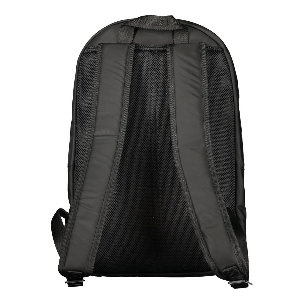 Back view of Tommy Hilfiger Black Polyester Men Backpack showing adjustable shoulder straps and breathable padding for comfort.