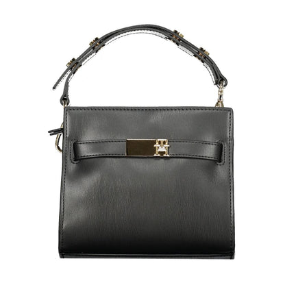 Tommy Hilfiger Black Polyethylene Women Handbag with adjustable handle and shoulder strap, featuring dual compartments.