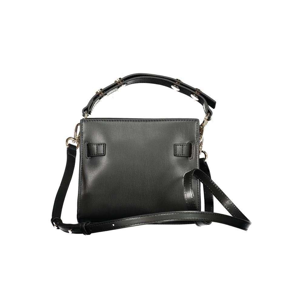 Tommy Hilfiger Black Polyethylene Women Handbag with adjustable strap and dual compartments, featuring sleek design and contrasting details.