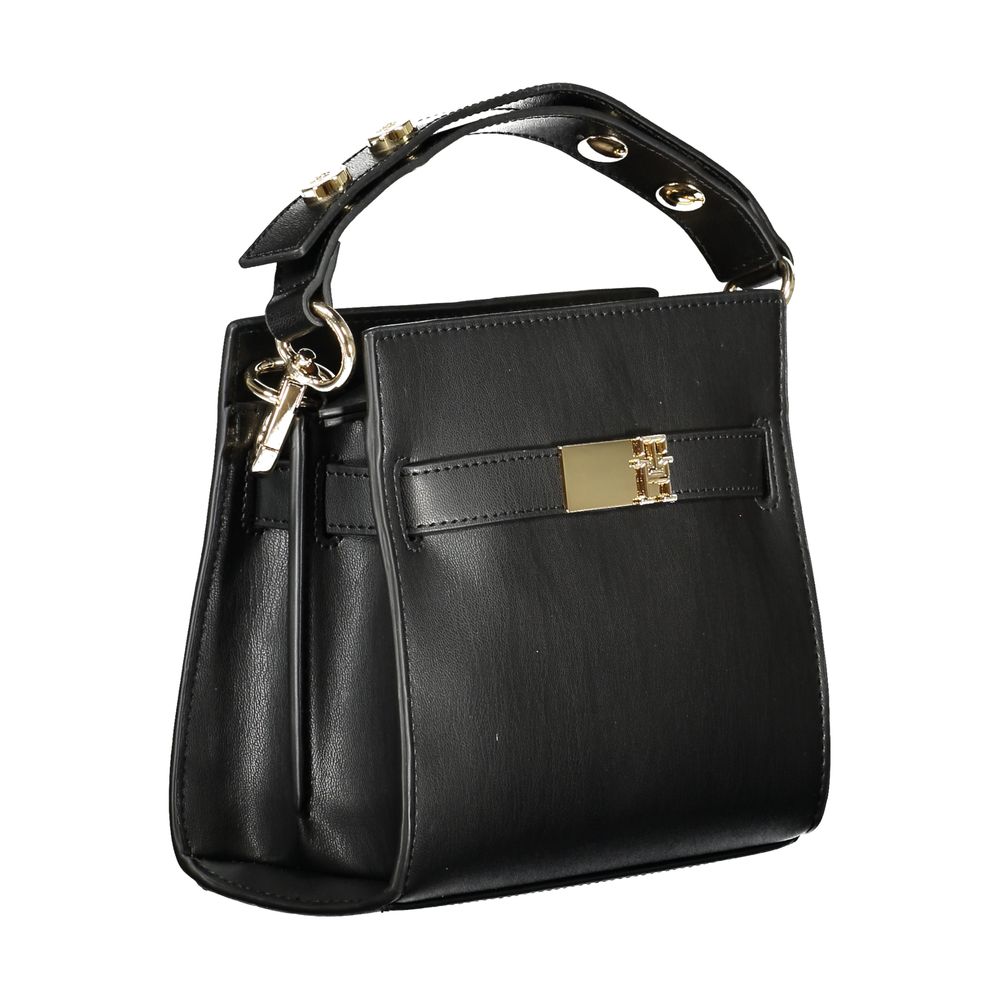 Tommy Hilfiger Black Polyethylene Women Handbag with adjustable handle and dual compartments, perfect blend of style and functionality.