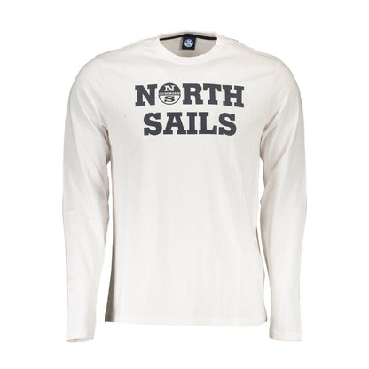 North Sails White Cotton Men T-Shirt with logo and bold print, perfect blend of comfort and style, crafted from premium cotton.
