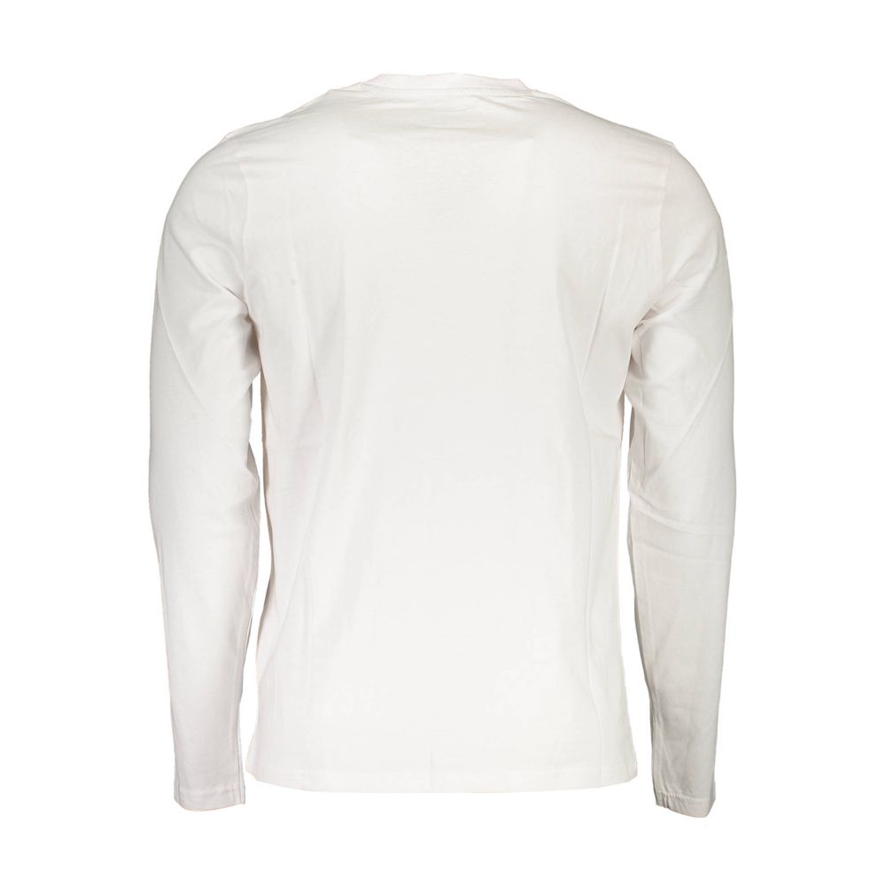 Back view of North Sails White Cotton Men T-Shirt showcasing premium cotton fabric and long sleeves.