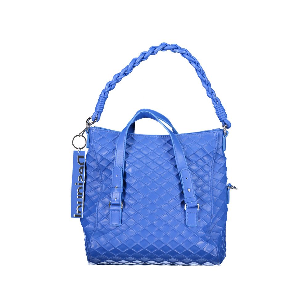Desigual Blue Polyethylene Women Handbag with textured design and detachable strap, ideal for versatile fashion styles.