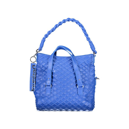 Desigual Blue Polyethylene Women Handbag with textured design and detachable strap, ideal for versatile fashion styles.