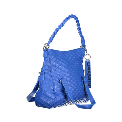 Desigual Blue Polyethylene Women Handbag with removable handles and adjustable strap, showcasing vibrant design and versatility.