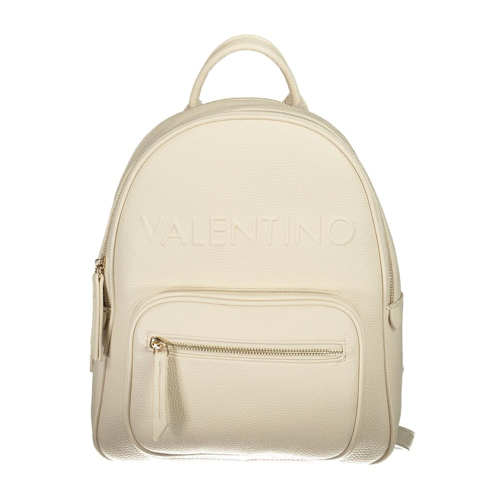 Mario Valentino Beige Polyethylene Backpack with handle, adjustable straps, external pocket, and zip closure.