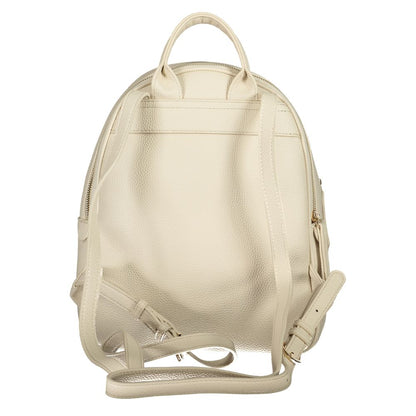 Mario Valentino Beige Polyethylene Backpack with adjustable straps, external pocket, and zip closure.