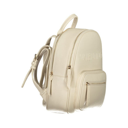 Mario Valentino Beige Polyethylene Backpack with adjustable straps, external pocket, and logo embossed design.