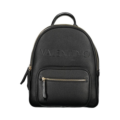 Mario Valentino Black Polyethylene Backpack with logo, adjustable straps, external pocket, and zip closure.