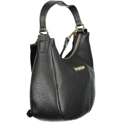 Mario Valentino Black Polyethylene Women Handbag with adjustable strap and zip closure, perfect for chic styling and essential organization.