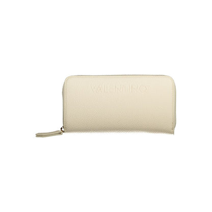 Mario Valentino Beige Polyethylene Wallet with zip closure, 6 compartments, coin purse, and double card spaces, featuring logo and recycled materials.