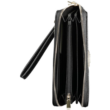 Guess Jeans Black Polyethylene Women Wallet with spacious compartments, coin purse, and zip closure, side view open