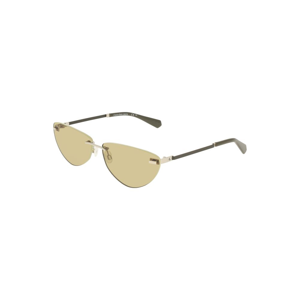 Calvin Klein Green Metal Women Sunglass with chic drop-shaped lenses, stylish metal frame, and iconic logo detail.