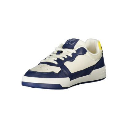 Tommy Hilfiger Blue Polyethylene Men Sneaker with white and yellow accents, featuring a removable insole and logo detail.