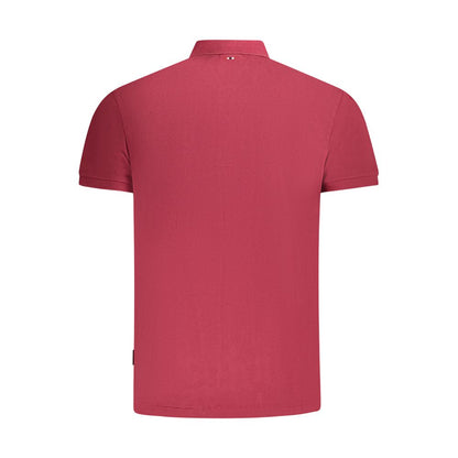Back view of Napapijri Red Cotton Men Polo Shirt with short sleeves and classic collar.