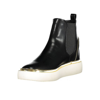 U.S. POLO ASSN. Black Polyester Women Boot with elastic detailing and contrasting textures