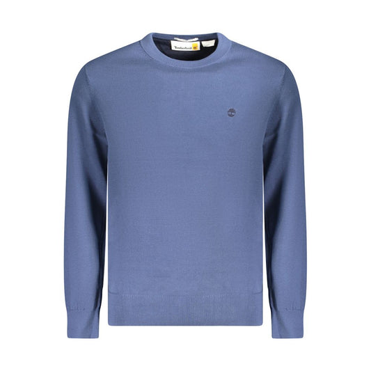 Timberland Blue Cotton Men Sweater with embroidery and logo, made from 100% organic cotton, perfect for eco-conscious fashion.