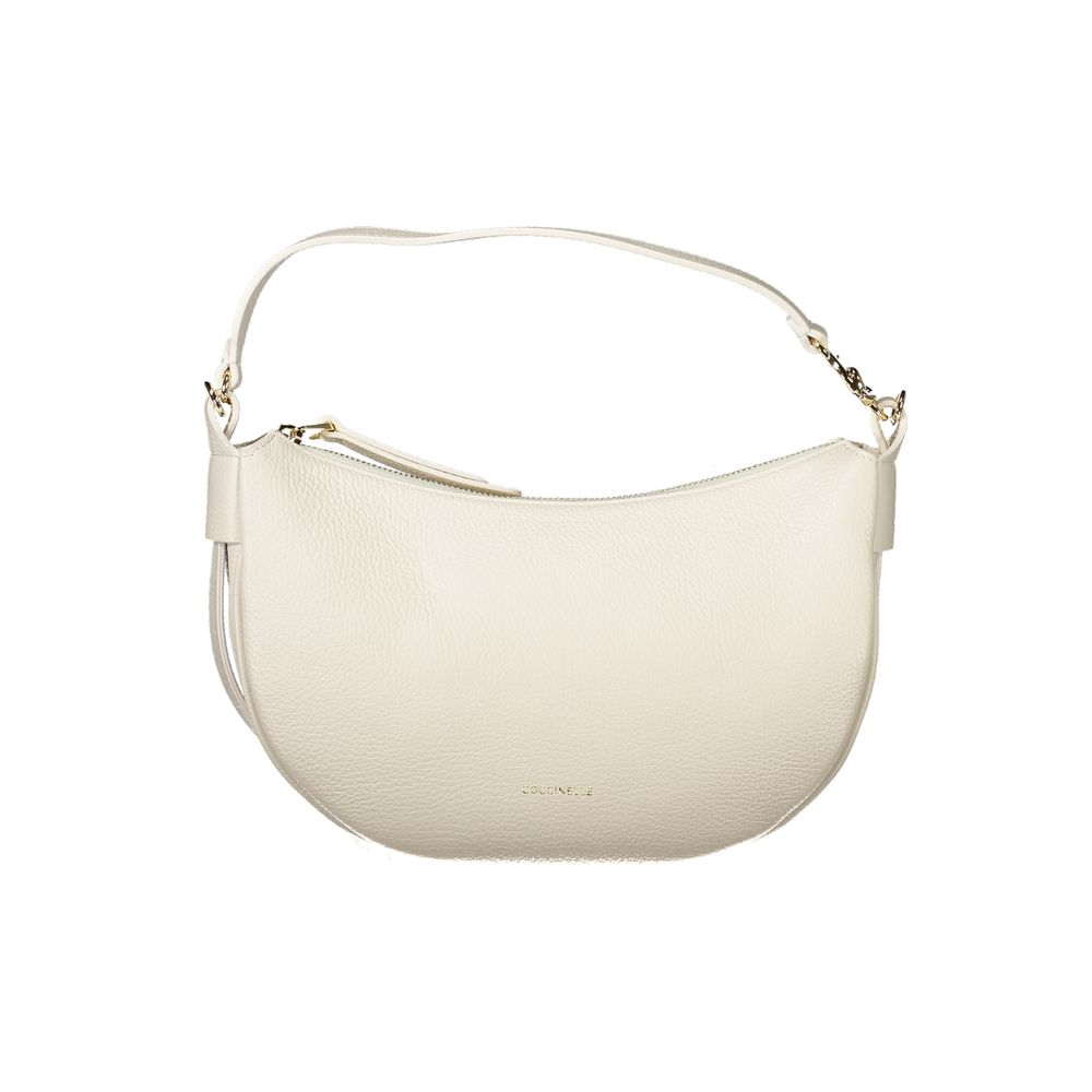 Coccinelle White Leather Handbag with adjustable and removable shoulder strap, zip closure, and internal pocket