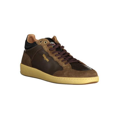 Blauer Brown Leather Men Sneaker with contrasting details and logo, featuring a removable insole for modern comfort and style.