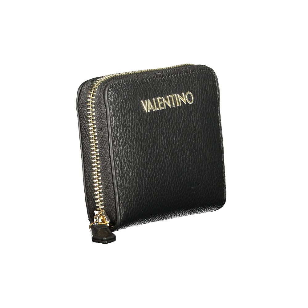 Mario Valentino Black Polyethylene Wallet with zip closure, featuring 6 compartments, coin purse, and double card spaces.
