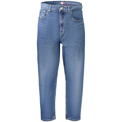 Tommy Hilfiger Blue Cotton Women Jeans with high-waisted, tapered mom fit and classic blue wash