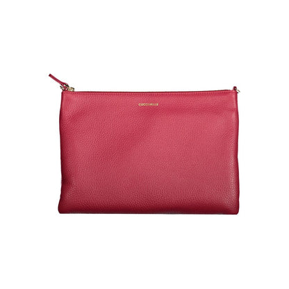 Coccinelle Red Leather Handbag with adjustable strap, zip closure, and logo detail. Best crossbody pouch for versatile styling.
