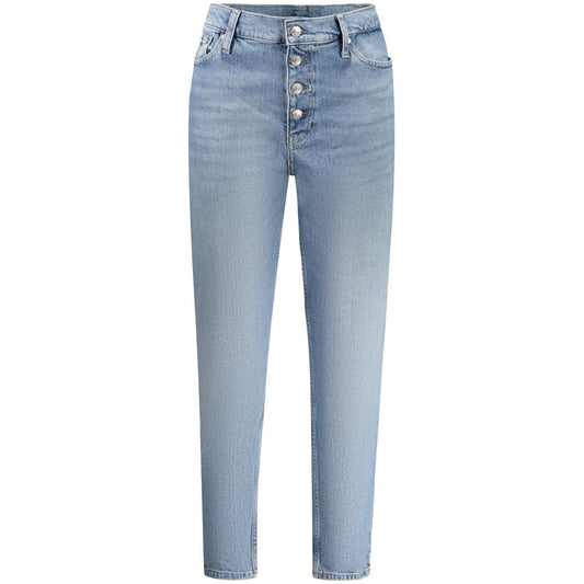 Calvin Klein Blue Cotton Women Jean with button closure, classic 5-pocket design, washed effect, perfect for fashionable comfort.