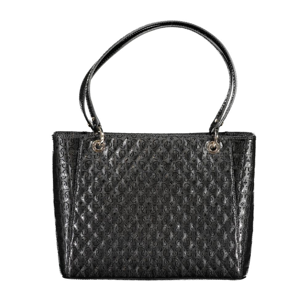 Guess Jeans Black Polyethylene Handbag with dual shoulder handles and protective feet, featuring contrast details and logo.