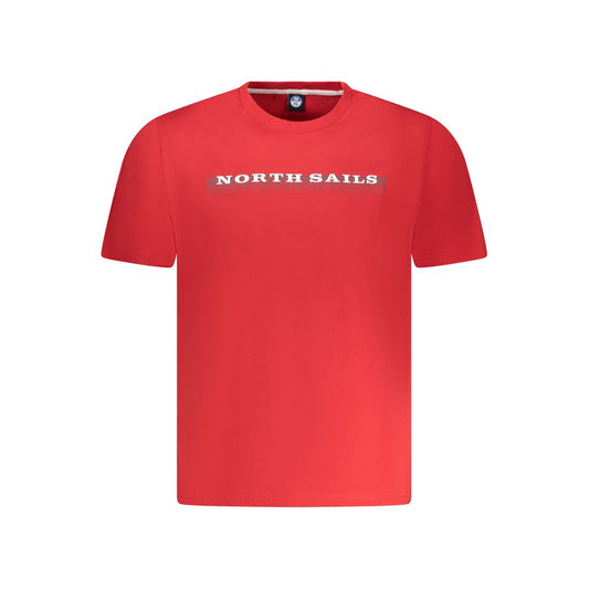 North Sails "Red Cotton Men T-Shirt" with logo and print, crafted for comfort and style, embodying nautical luxury.