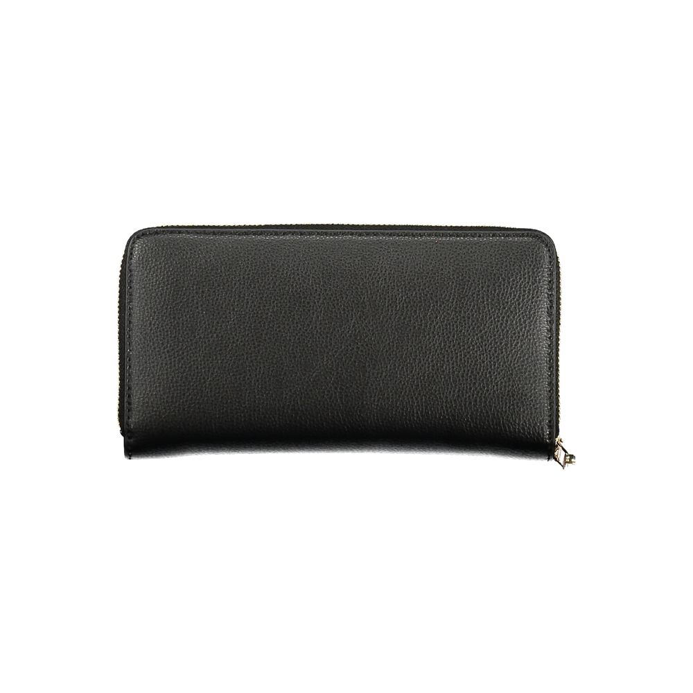 Tommy Hilfiger Black Polyethylene Women Wallet with zip closure and iconic logo, showcasing elegant design and versatile compartments.