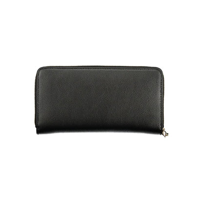 Tommy Hilfiger Black Polyethylene Women Wallet with zip closure and iconic logo, showcasing elegant design and versatile compartments.